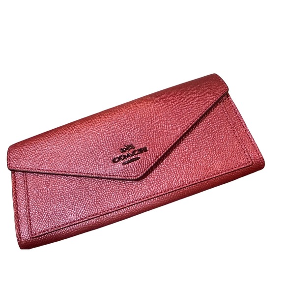 Coach Handbags - Vintage Coach Metallic Pink Leather Envelope Slim Wallet Made in 2017